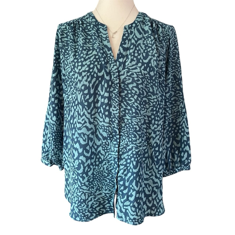 NYDJ Blue Patterned Pintuck Blouse US M